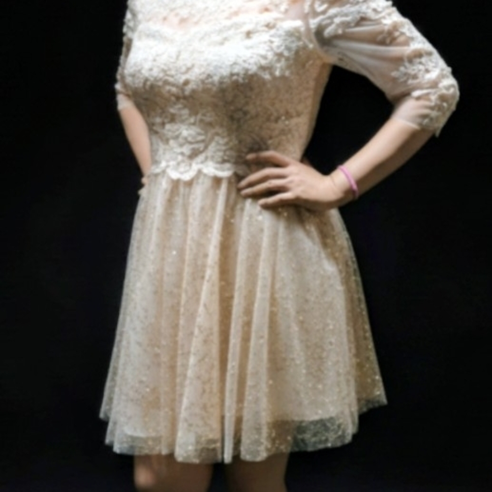 Dancing Queen Ivory Lace Mini Dress - Picture 2 of 2